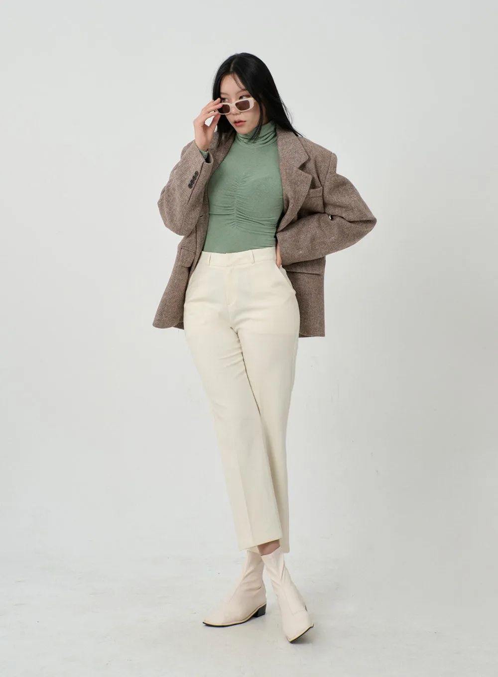 Ruched Bust Long Sleeve Turtleneck ID22