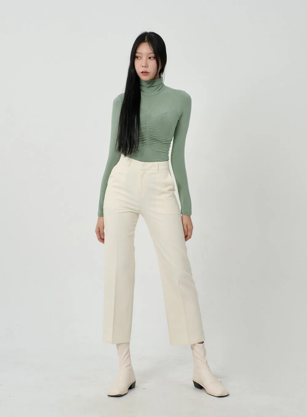 Ruched Bust Long Sleeve Turtleneck ID22