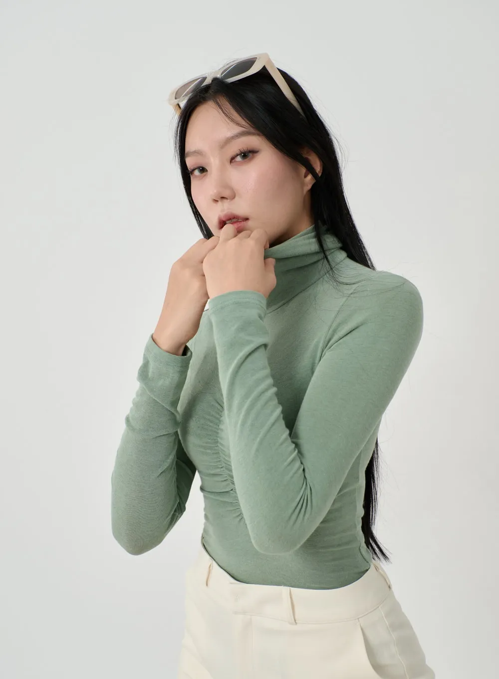 Ruched Bust Long Sleeve Turtleneck ID22