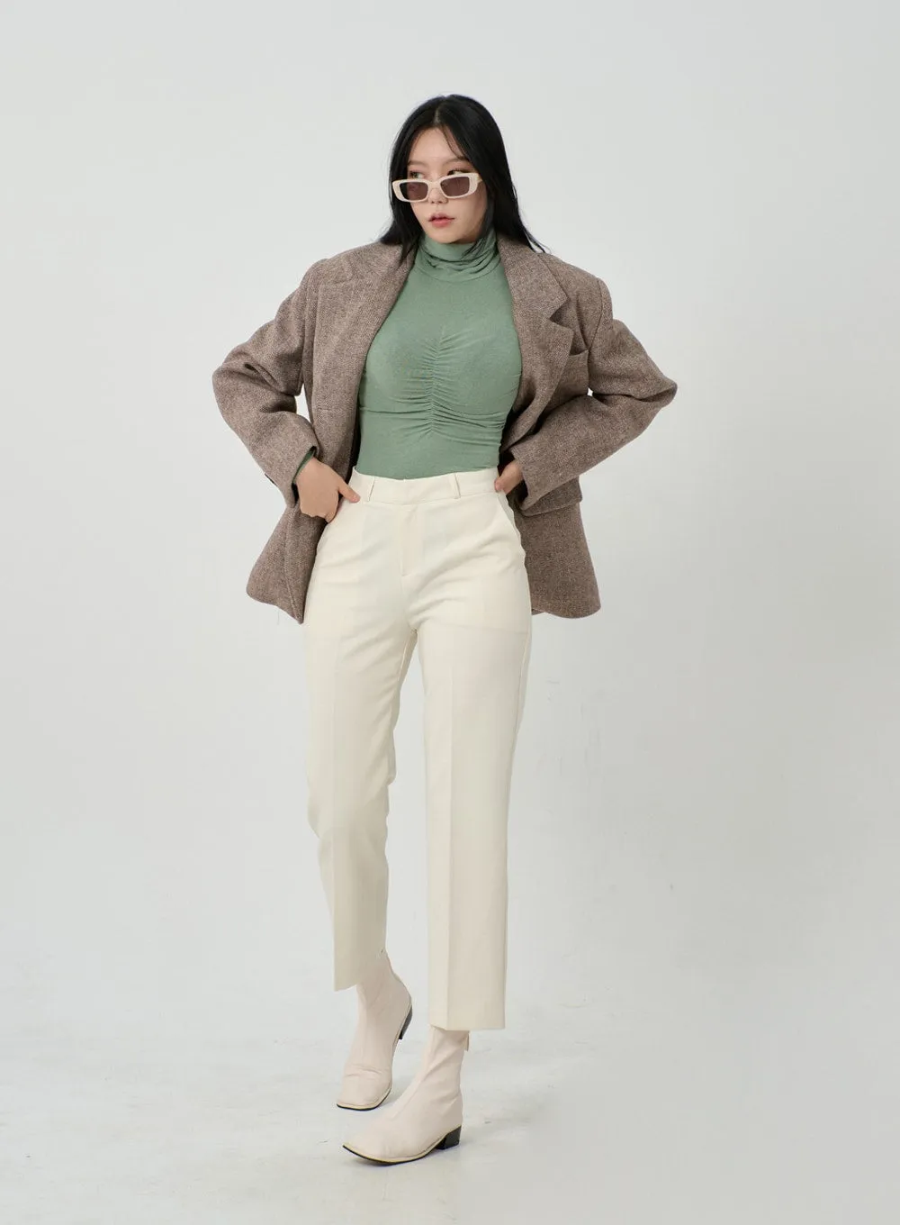 Ruched Bust Long Sleeve Turtleneck ID22