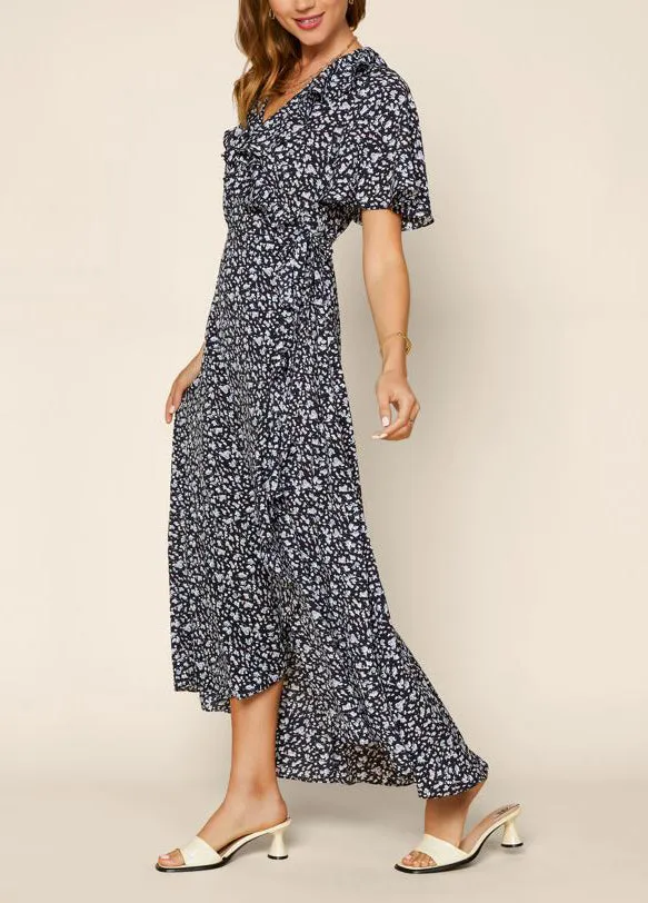 Ruffle Detail Black Wrap Dress