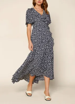 Ruffle Detail Black Wrap Dress