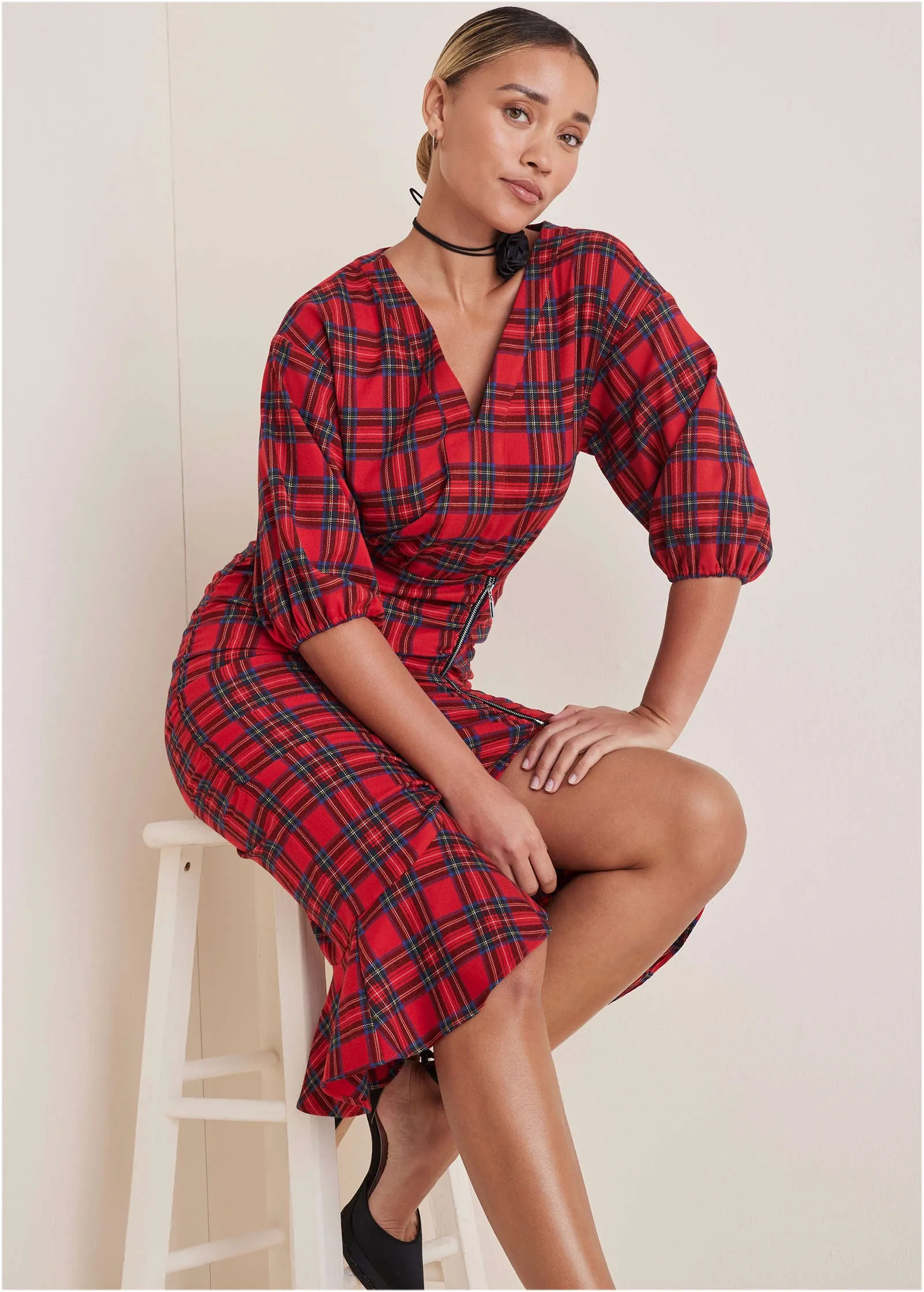 Ruffled Midi Dress - Racing Red Multi