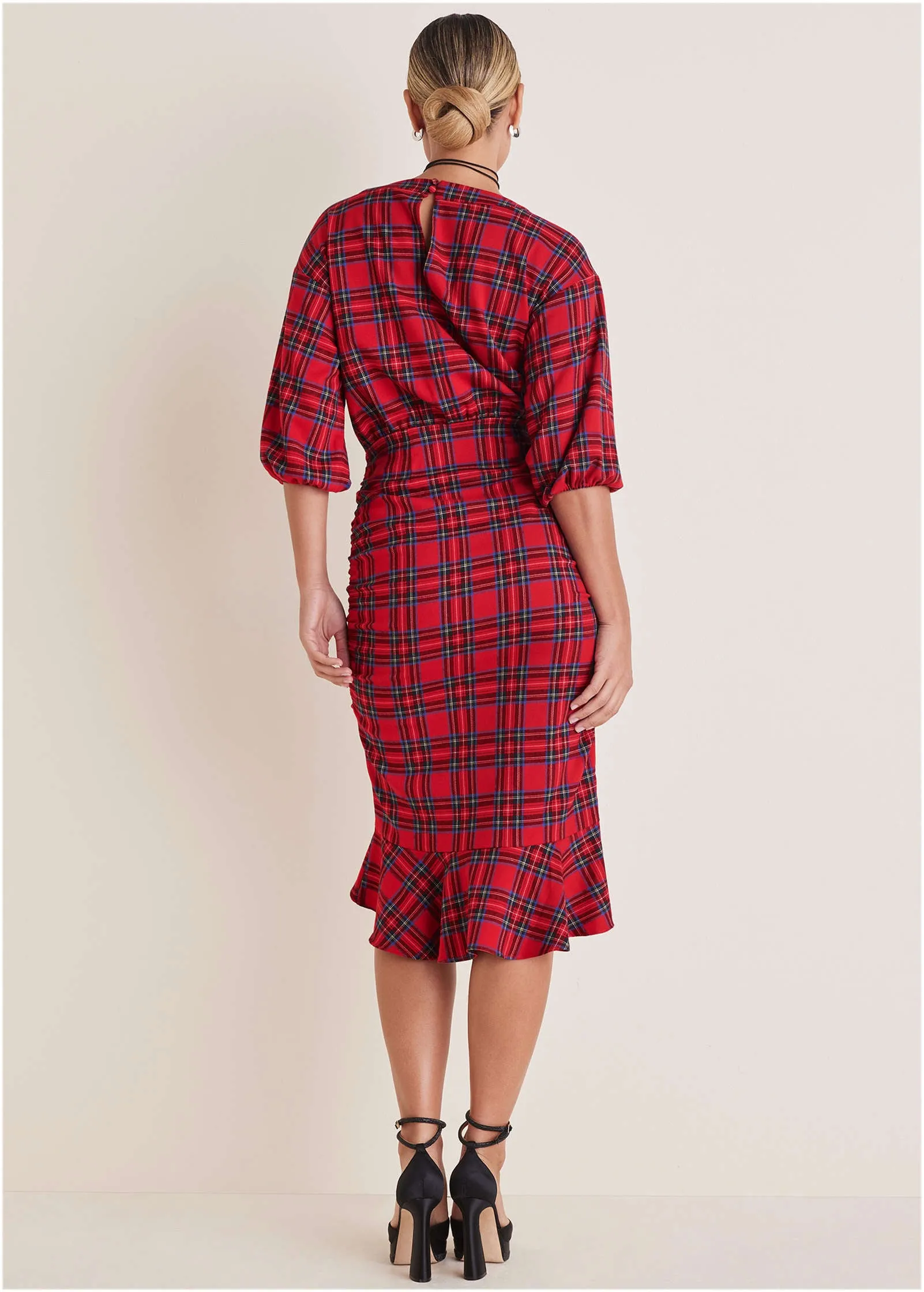 Ruffled Midi Dress - Racing Red Multi