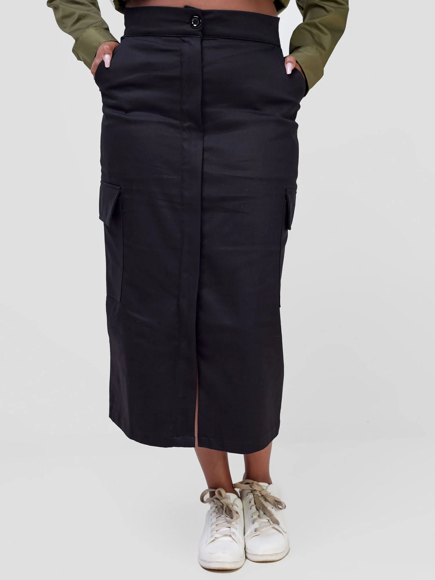 Safari Kamari  Front Slit Midi Skirt - Black