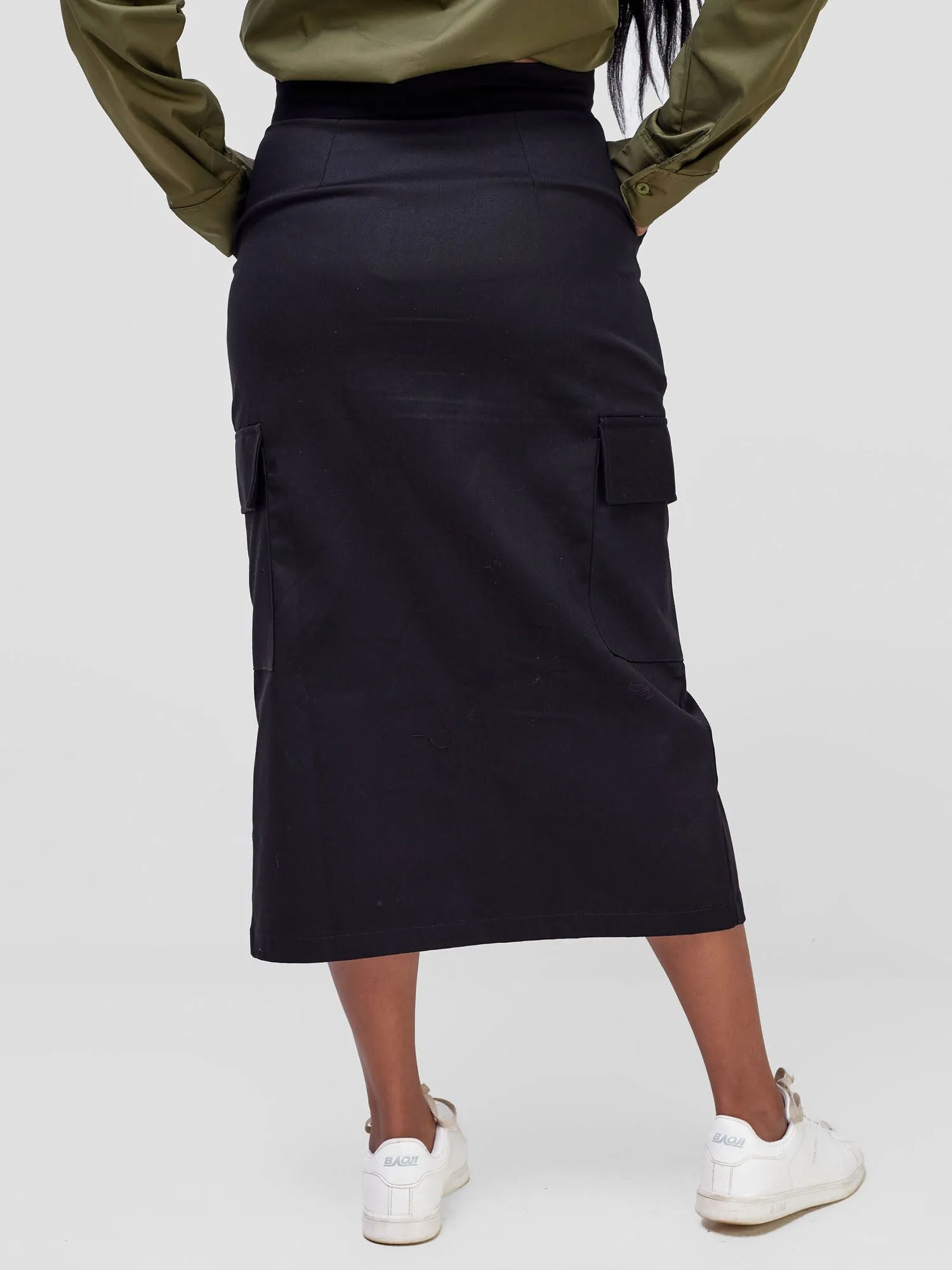 Safari Kamari  Front Slit Midi Skirt - Black