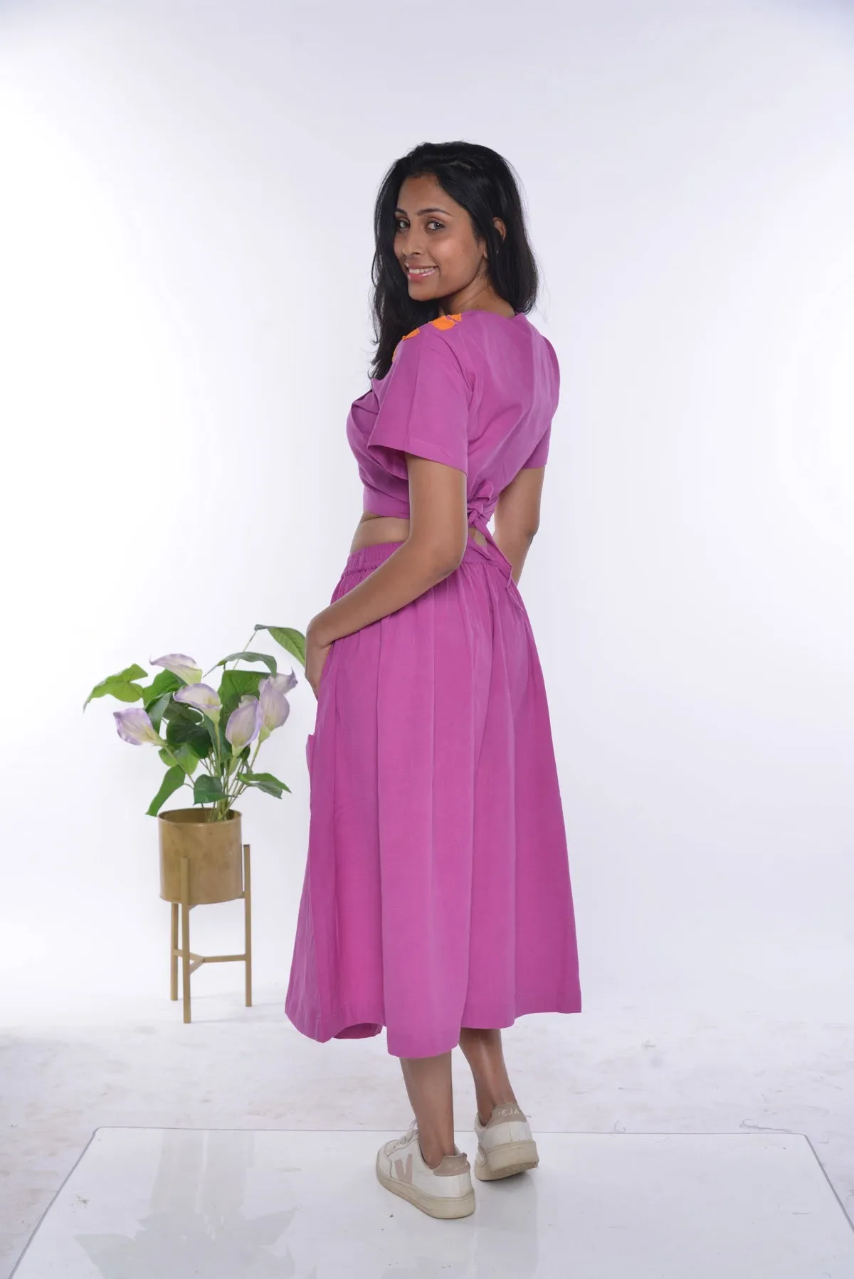 Samara Fuschia Handloom Cotton Skirt Co-Ord 2 Pc Set
