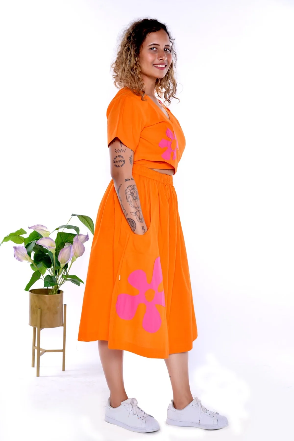 Samara Orange Handloom Cotton Skirt Co-Ord 2 Pc Set