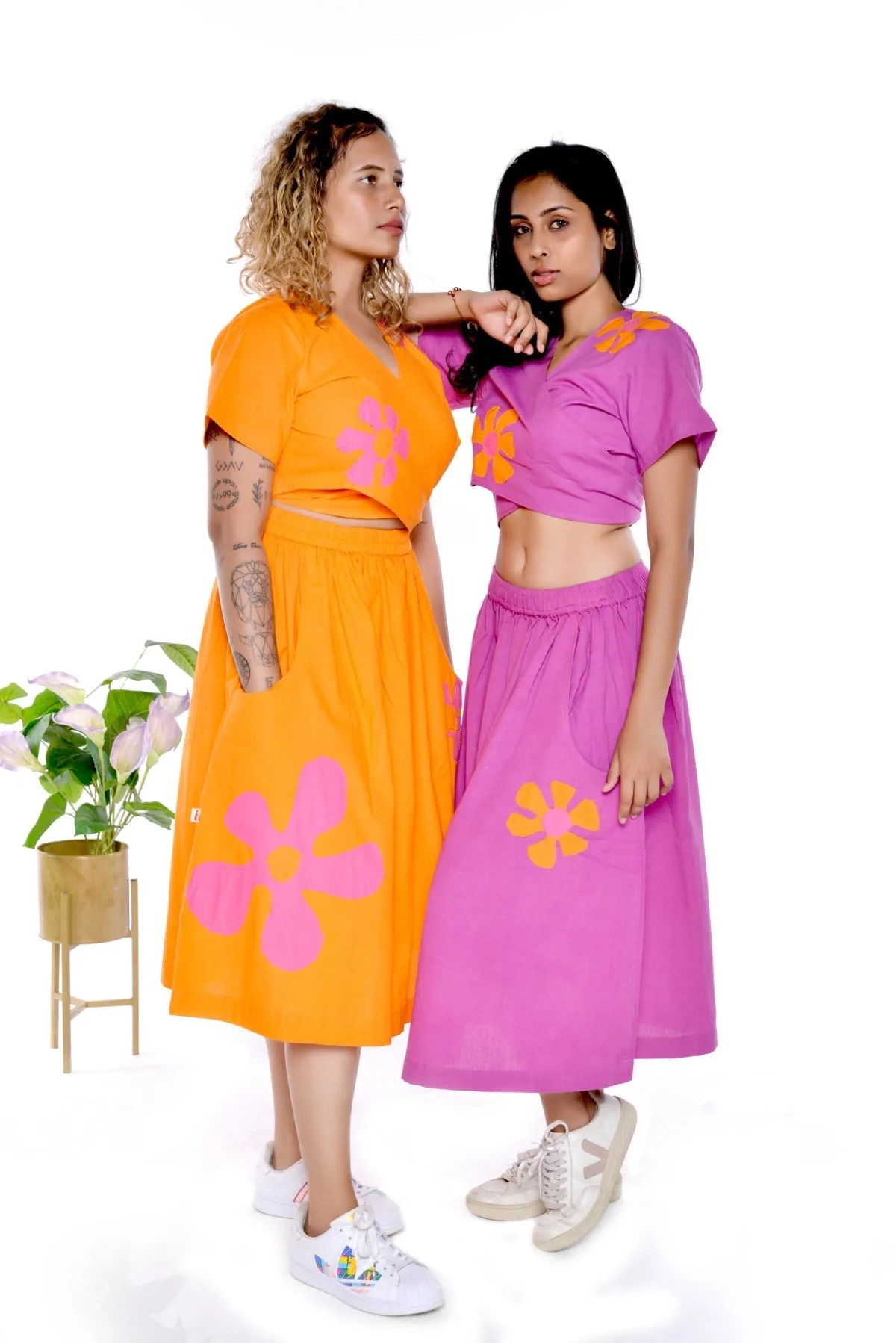Samara Orange Handloom Cotton Skirt Co-Ord 2 Pc Set