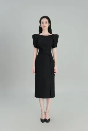 Sandy Straight Boat Neck Burlap Midi Dress