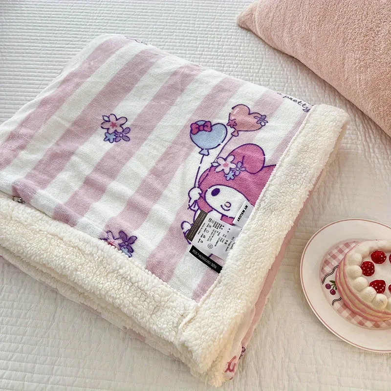Sanrio Double Layer Plush Fleece Blanket - Cozy Lamb Wool, Autumn & Winter Warmth - Ideal for Snuggly Naps & Chilly Nights