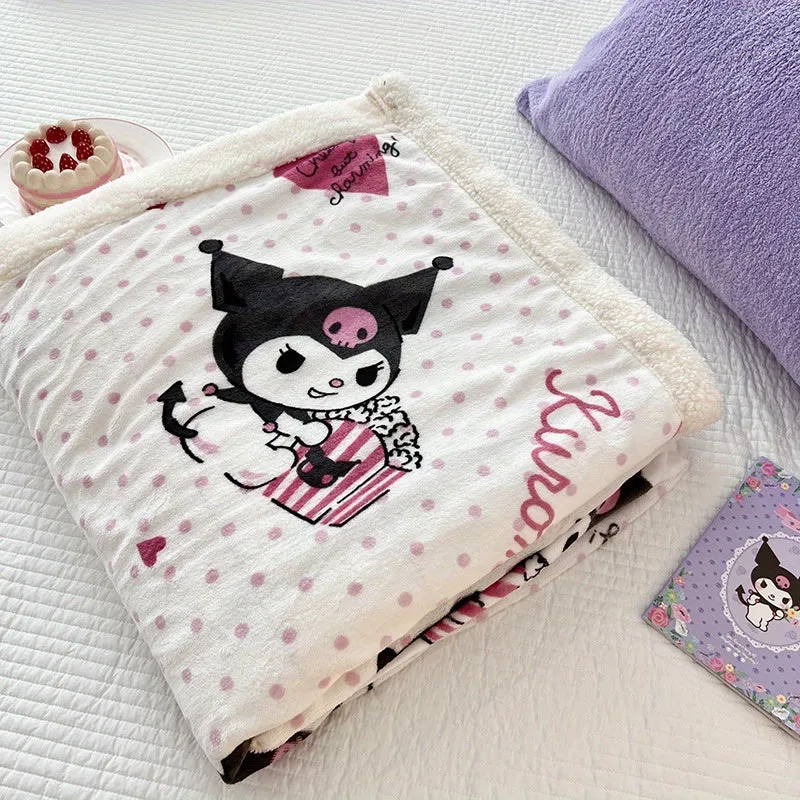 Sanrio Double Layer Plush Fleece Blanket - Cozy Lamb Wool, Autumn & Winter Warmth - Ideal for Snuggly Naps & Chilly Nights