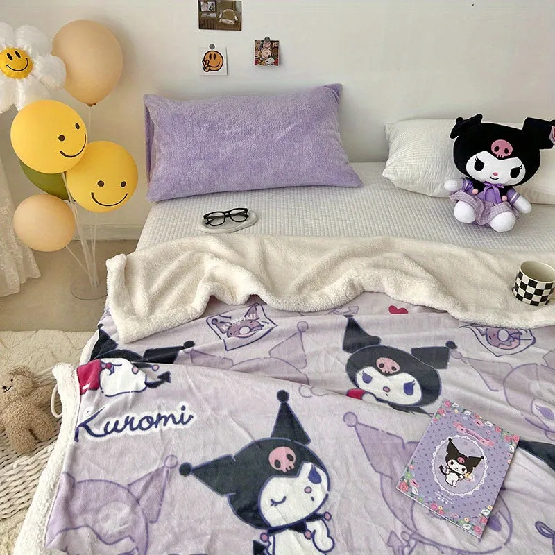 Sanrio Double Layer Plush Fleece Blanket - Cozy Lamb Wool, Autumn & Winter Warmth - Ideal for Snuggly Naps & Chilly Nights