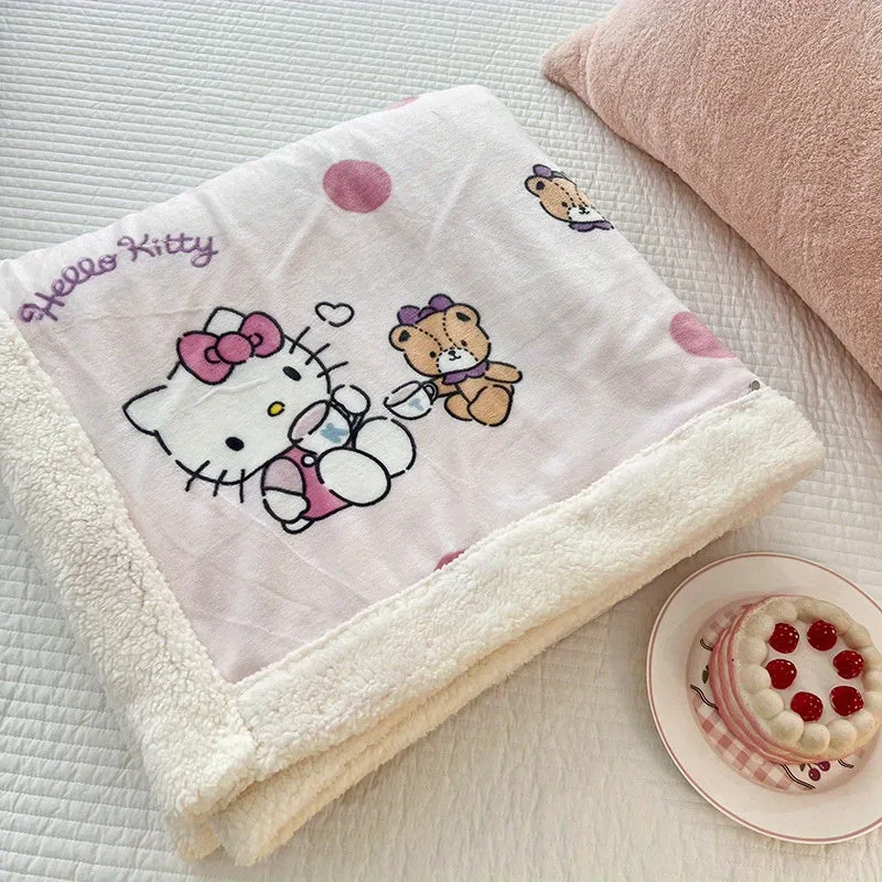 Sanrio Double Layer Plush Fleece Blanket - Cozy Lamb Wool, Autumn & Winter Warmth - Ideal for Snuggly Naps & Chilly Nights