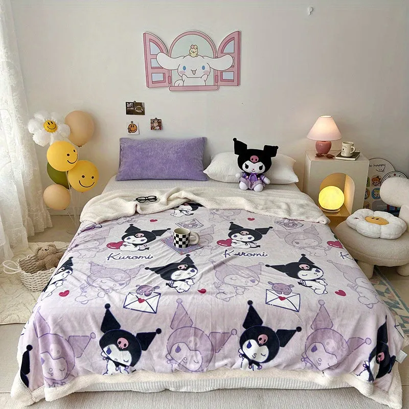 Sanrio Double Layer Plush Fleece Blanket - Cozy Lamb Wool, Autumn & Winter Warmth - Ideal for Snuggly Naps & Chilly Nights