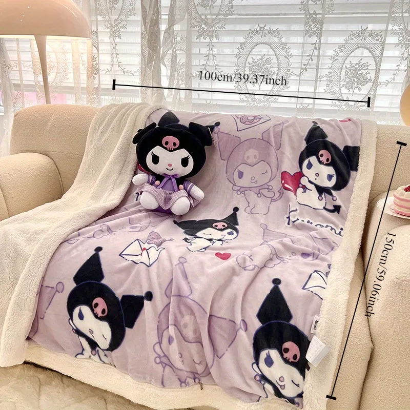 Sanrio Double Layer Plush Fleece Blanket - Cozy Lamb Wool, Autumn & Winter Warmth - Ideal for Snuggly Naps & Chilly Nights