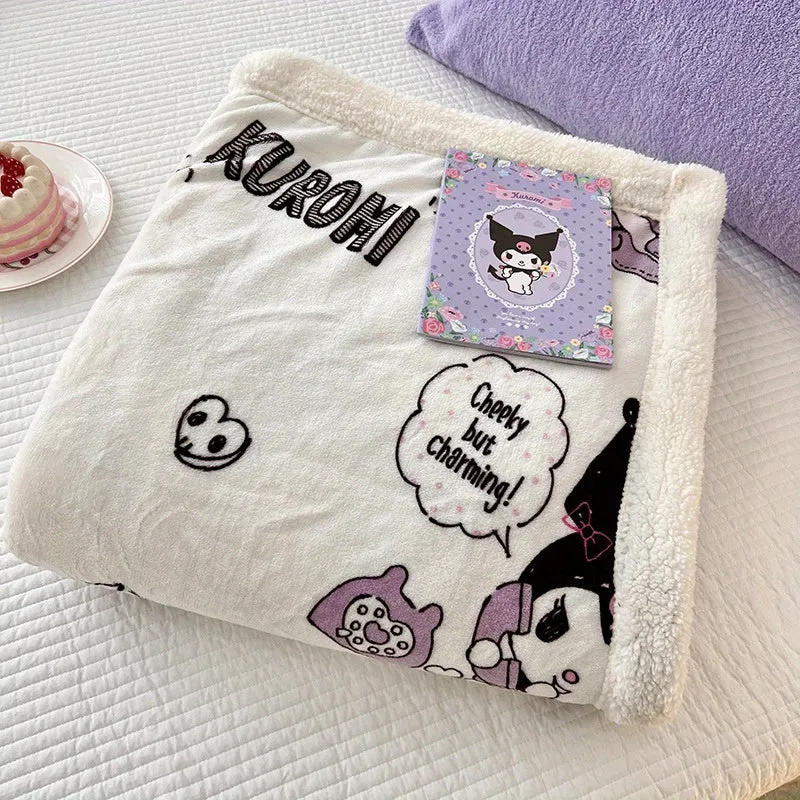 Sanrio Double Layer Plush Fleece Blanket - Cozy Lamb Wool, Autumn & Winter Warmth - Ideal for Snuggly Naps & Chilly Nights