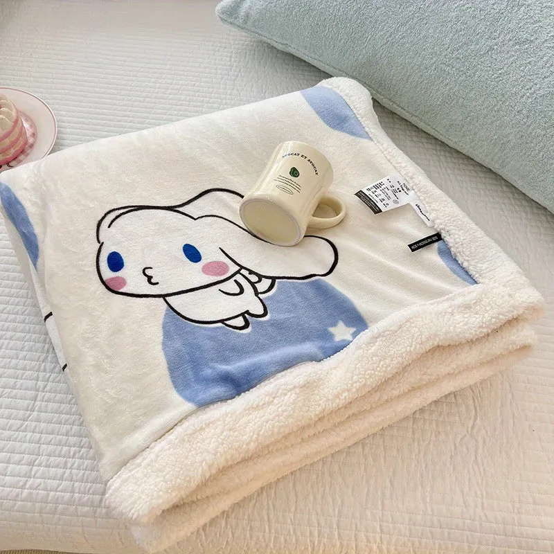 Sanrio Double Layer Plush Fleece Blanket - Cozy Lamb Wool, Autumn & Winter Warmth - Ideal for Snuggly Naps & Chilly Nights