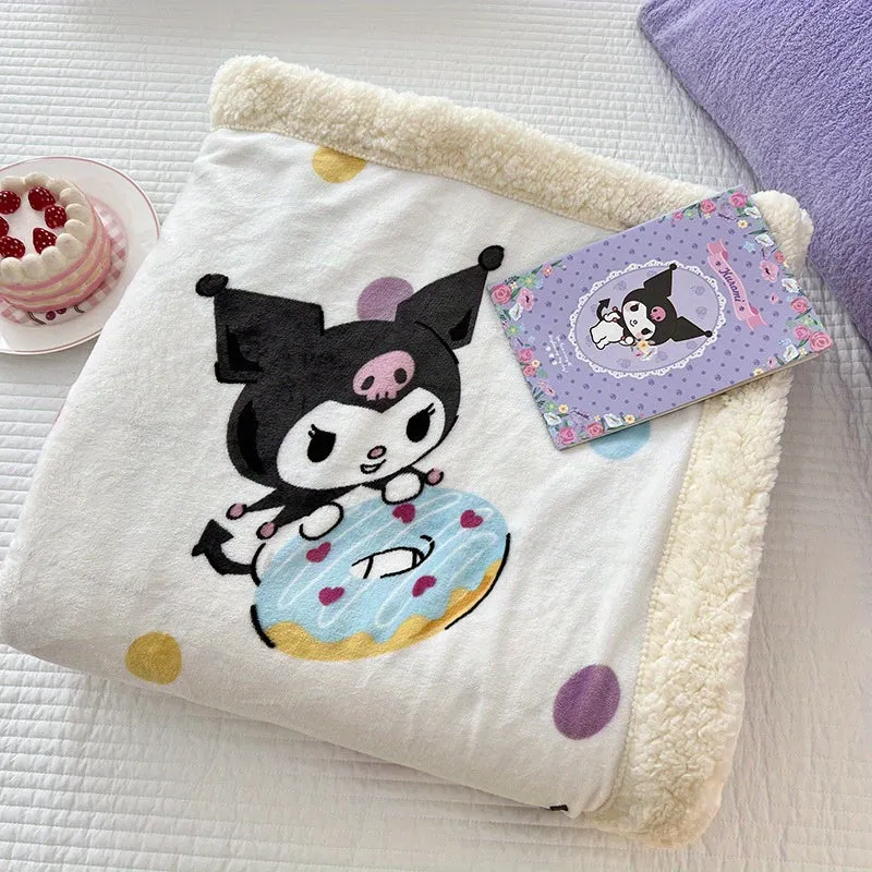 Sanrio Double Layer Plush Fleece Blanket - Cozy Lamb Wool, Autumn & Winter Warmth - Ideal for Snuggly Naps & Chilly Nights