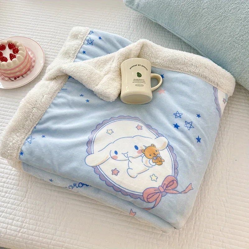 Sanrio Double Layer Plush Fleece Blanket - Cozy Lamb Wool, Autumn & Winter Warmth - Ideal for Snuggly Naps & Chilly Nights
