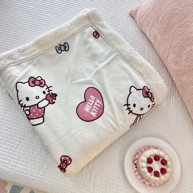 Sanrio Double Layer Plush Fleece Blanket - Cozy Lamb Wool, Autumn & Winter Warmth - Ideal for Snuggly Naps & Chilly Nights