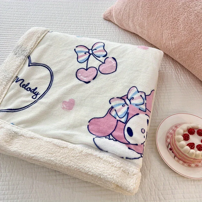 Sanrio Double Layer Plush Fleece Blanket - Cozy Lamb Wool, Autumn & Winter Warmth - Ideal for Snuggly Naps & Chilly Nights