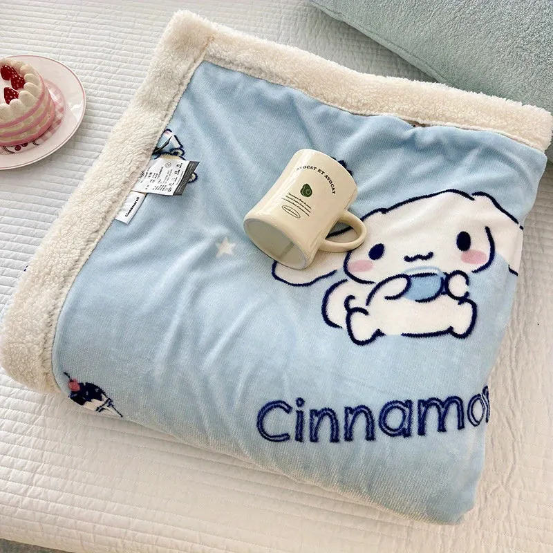 Sanrio Double Layer Plush Fleece Blanket - Cozy Lamb Wool, Autumn & Winter Warmth - Ideal for Snuggly Naps & Chilly Nights