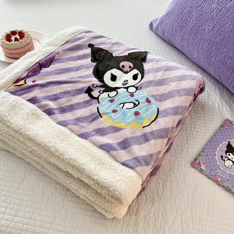 Sanrio Double Layer Plush Fleece Blanket - Cozy Lamb Wool, Autumn & Winter Warmth - Ideal for Snuggly Naps & Chilly Nights
