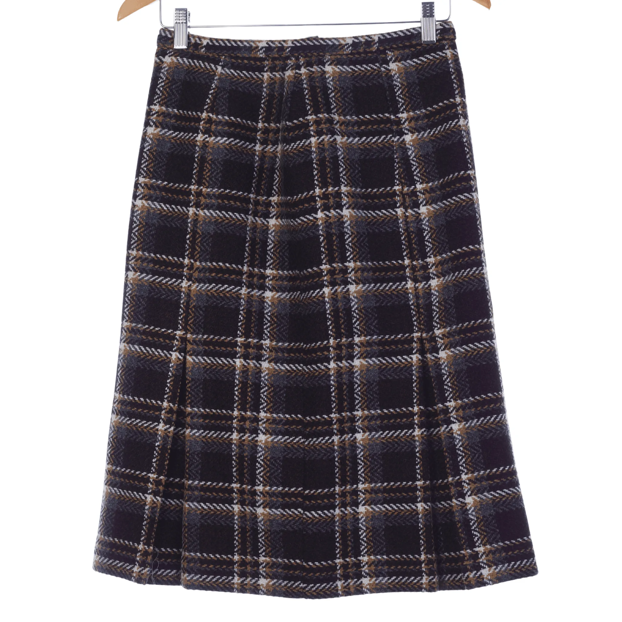Seigal Separates Vintage Wool Skirt. Brown Check. UK Size 10
