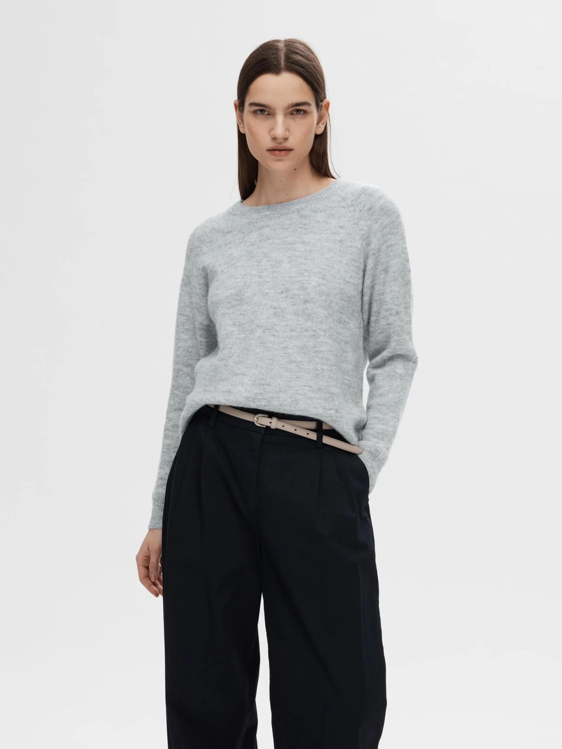 Selected Femme Lulu Knit O-Neck Sweater Light Grey