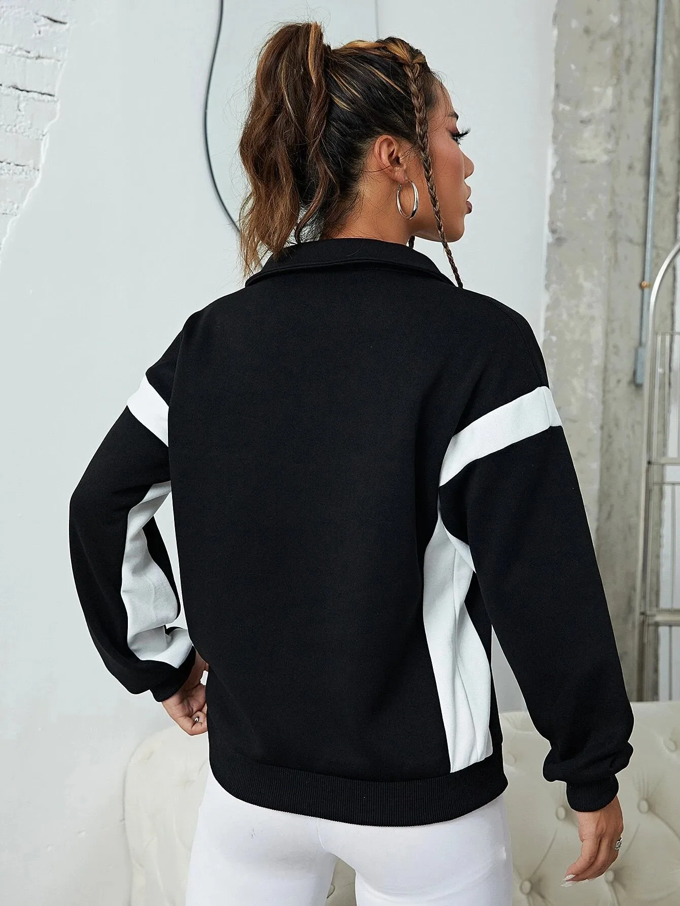 Shein Contrast Panel Half Zip Sweatshirt