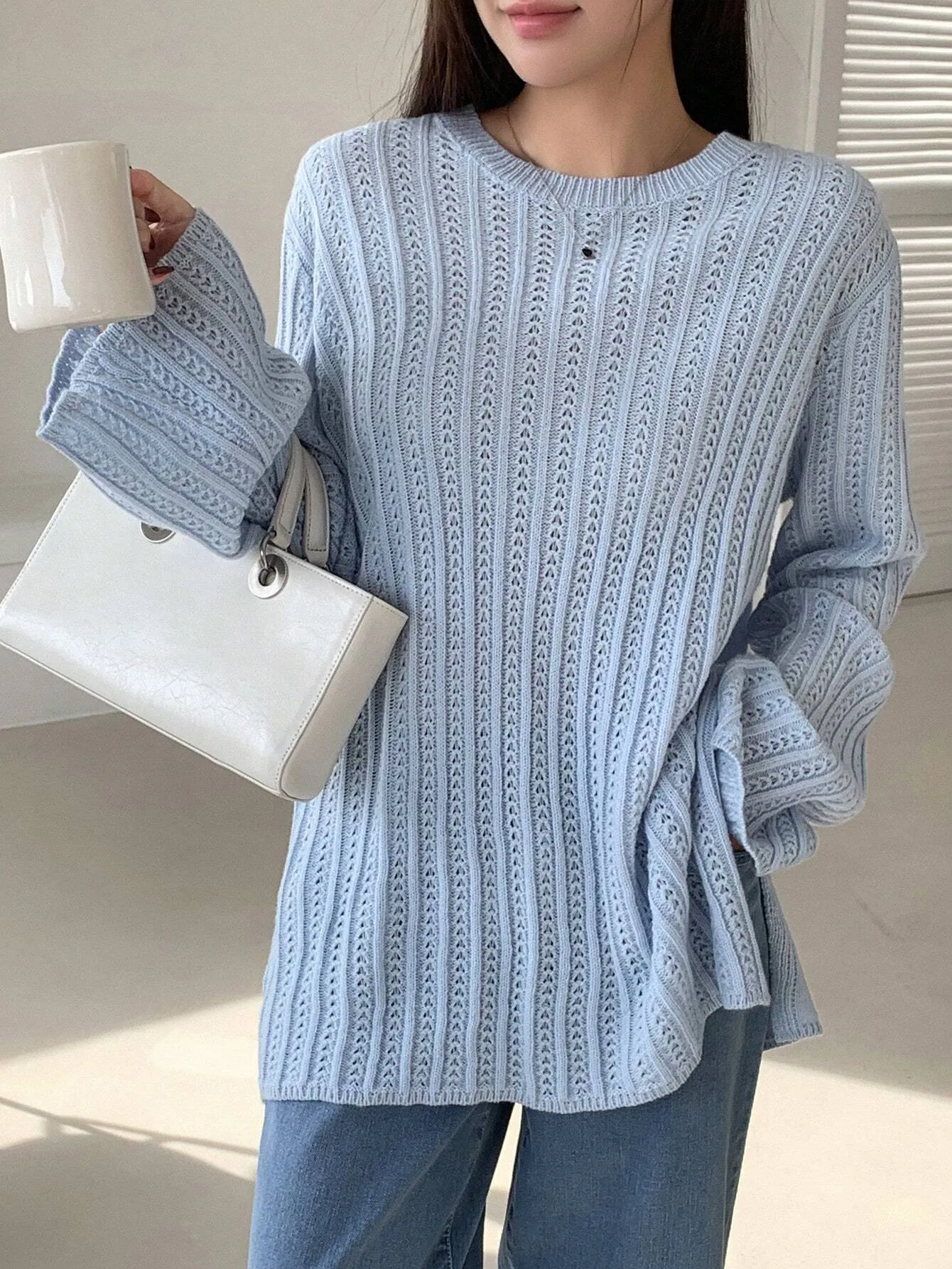 SHEIN DAZY Women's Business Casual Solid Color Flare Sleeve Sweater