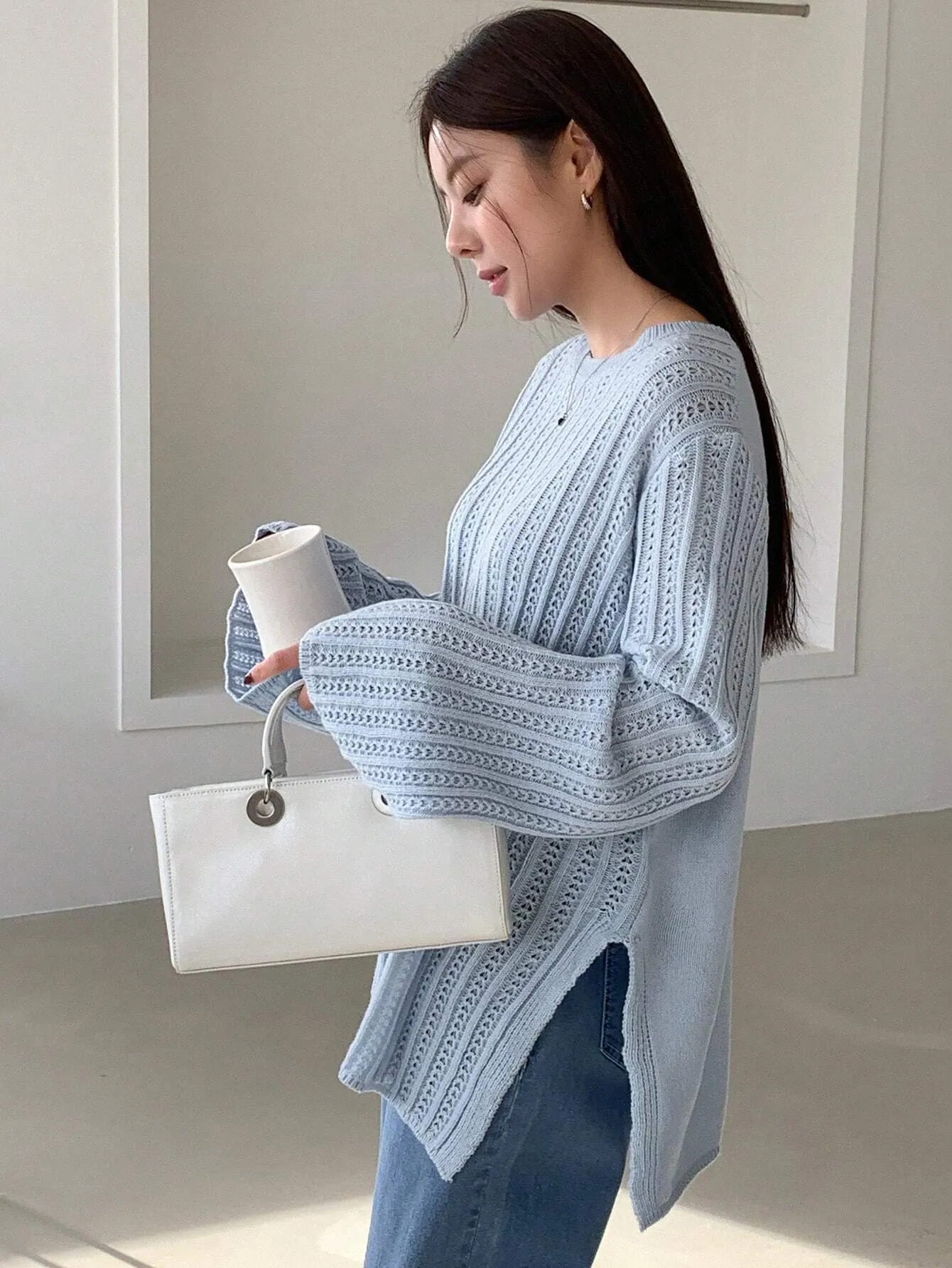 SHEIN DAZY Women's Business Casual Solid Color Flare Sleeve Sweater