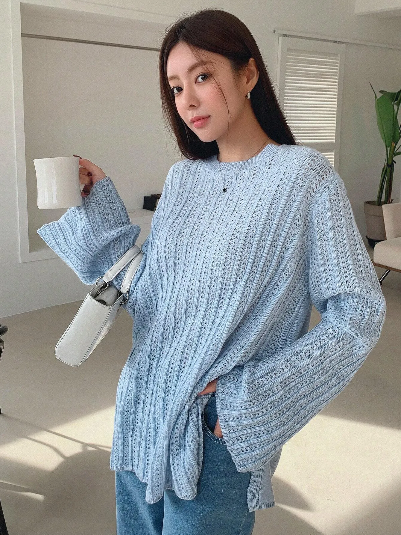 SHEIN DAZY Women's Business Casual Solid Color Flare Sleeve Sweater