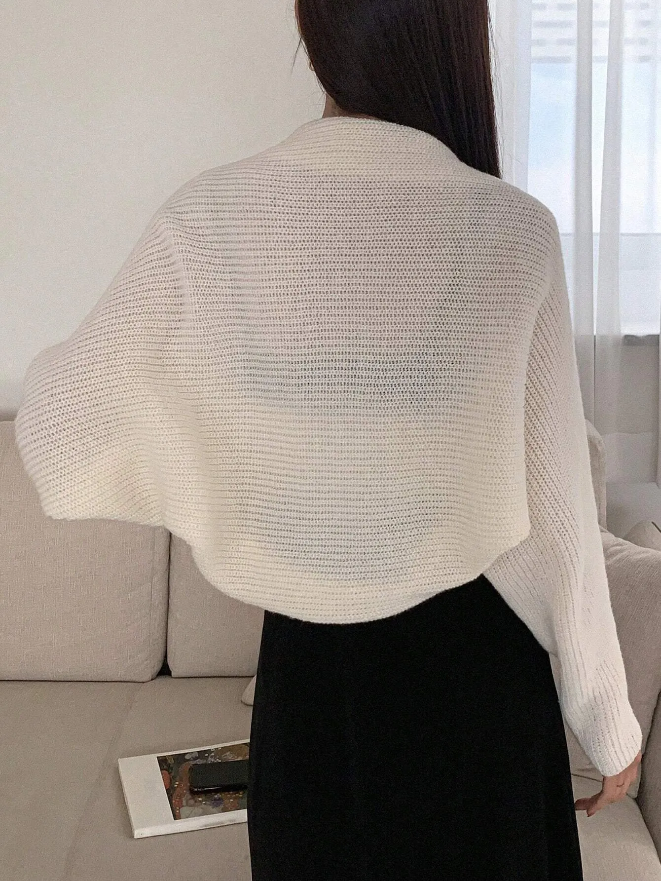 SHEIN DAZY Women's Casual Solid Color Batwing Sleeve Cardigan