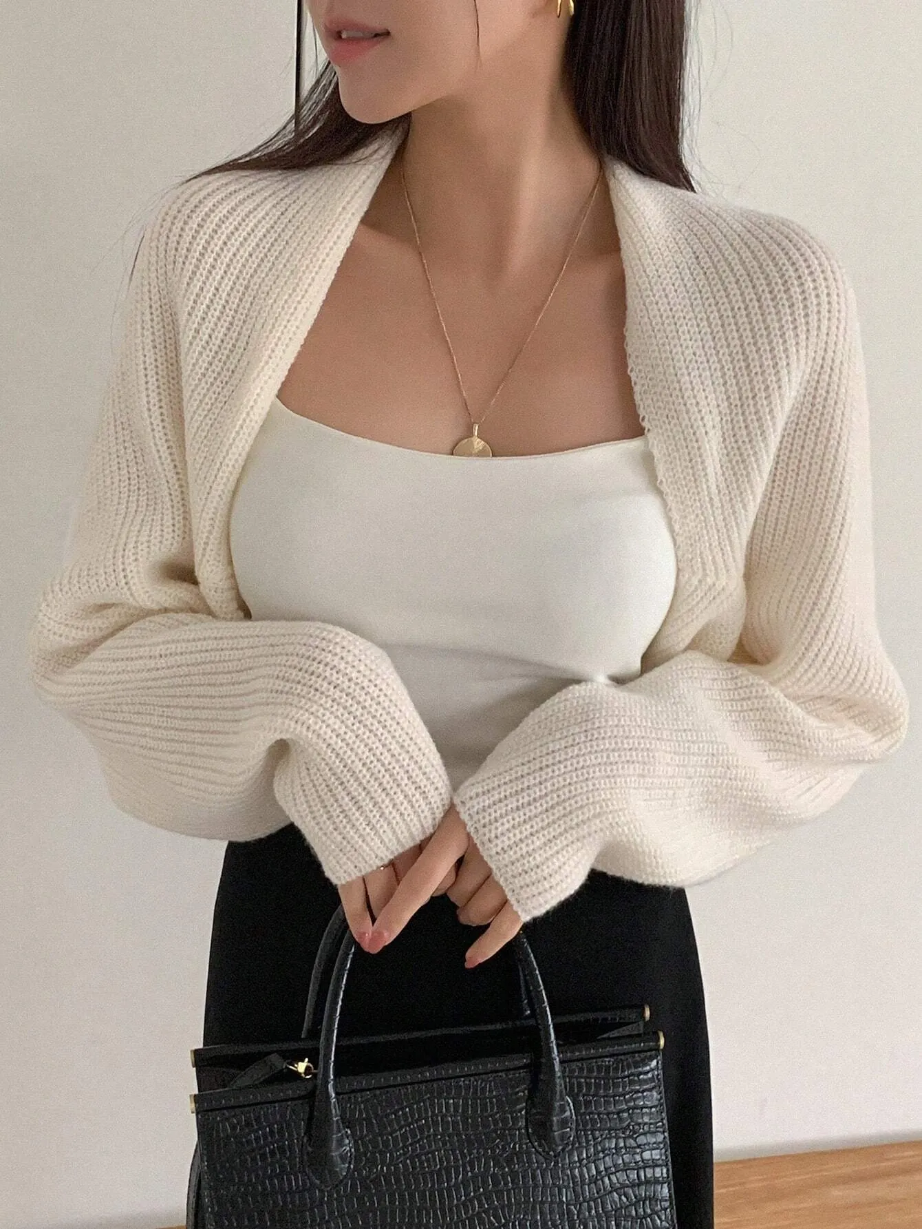 SHEIN DAZY Women's Casual Solid Color Batwing Sleeve Cardigan