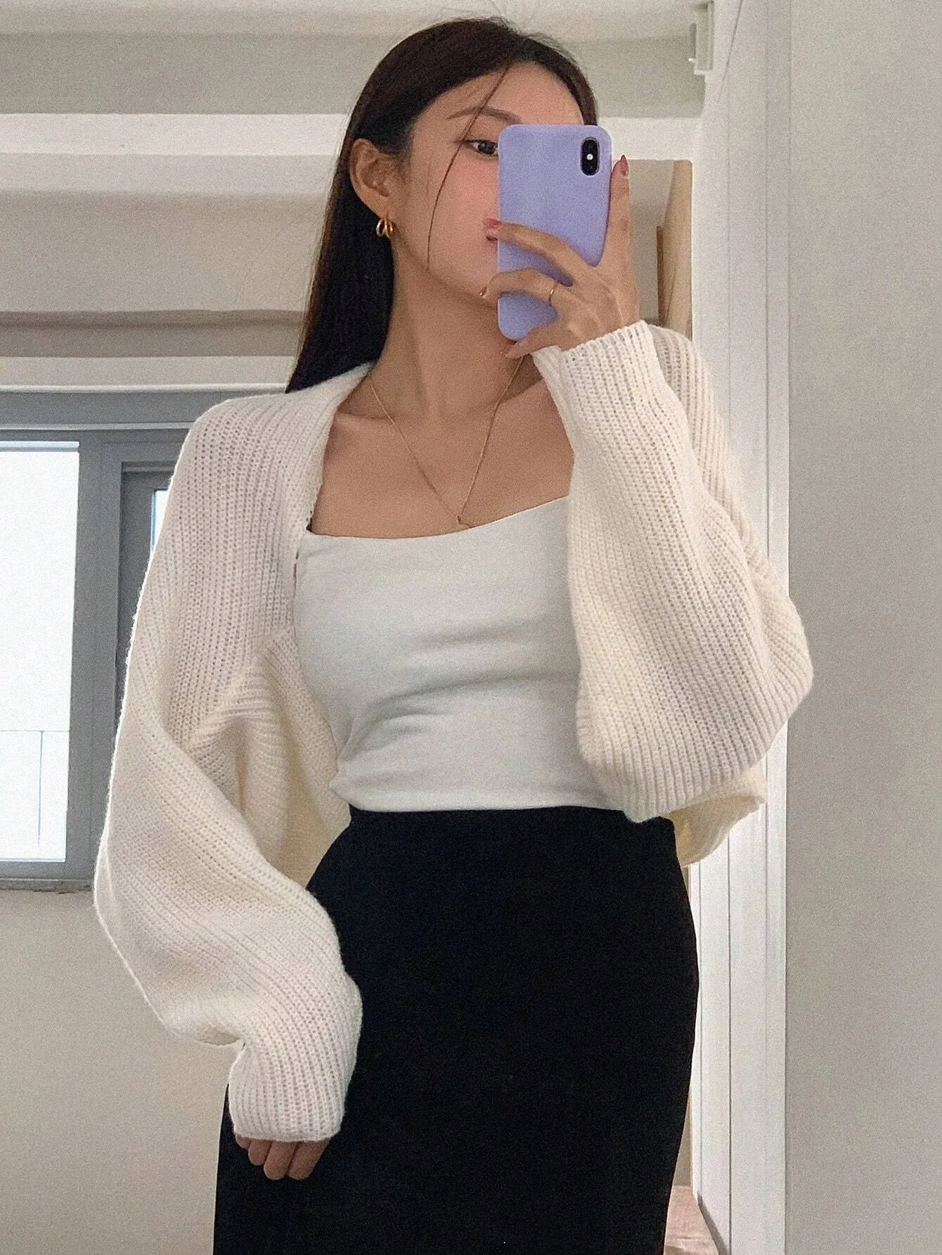 SHEIN DAZY Women's Casual Solid Color Batwing Sleeve Cardigan