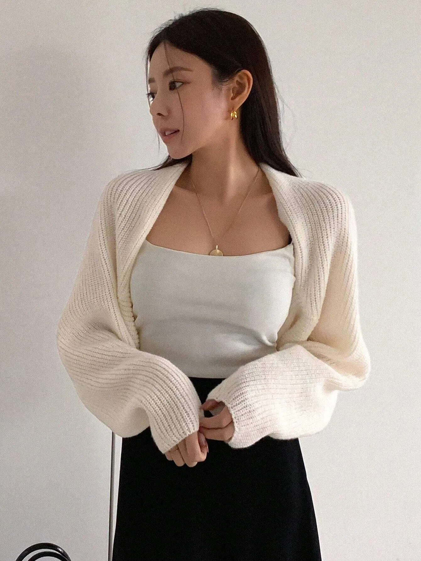 SHEIN DAZY Women's Casual Solid Color Batwing Sleeve Cardigan