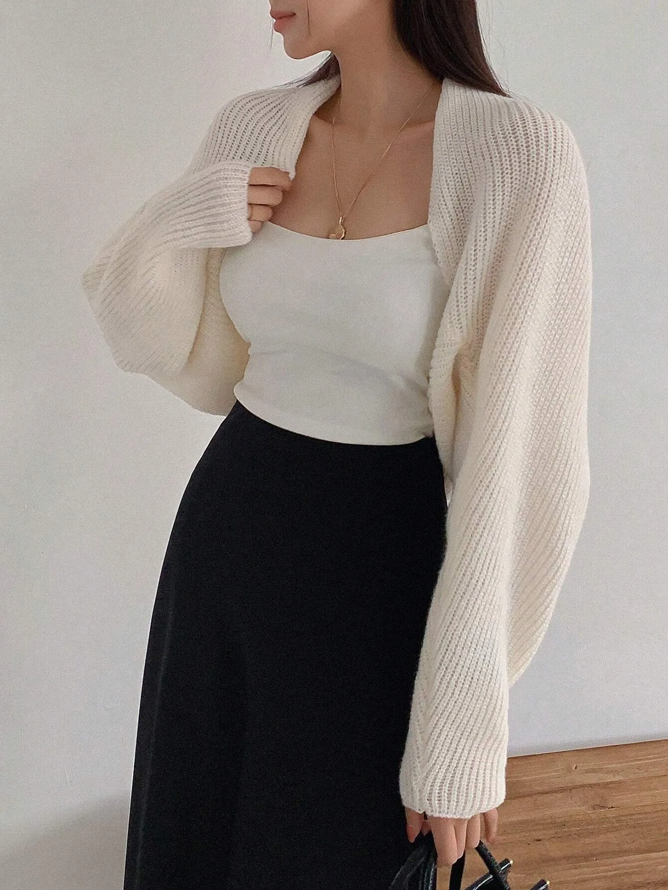 SHEIN DAZY Women's Casual Solid Color Batwing Sleeve Cardigan