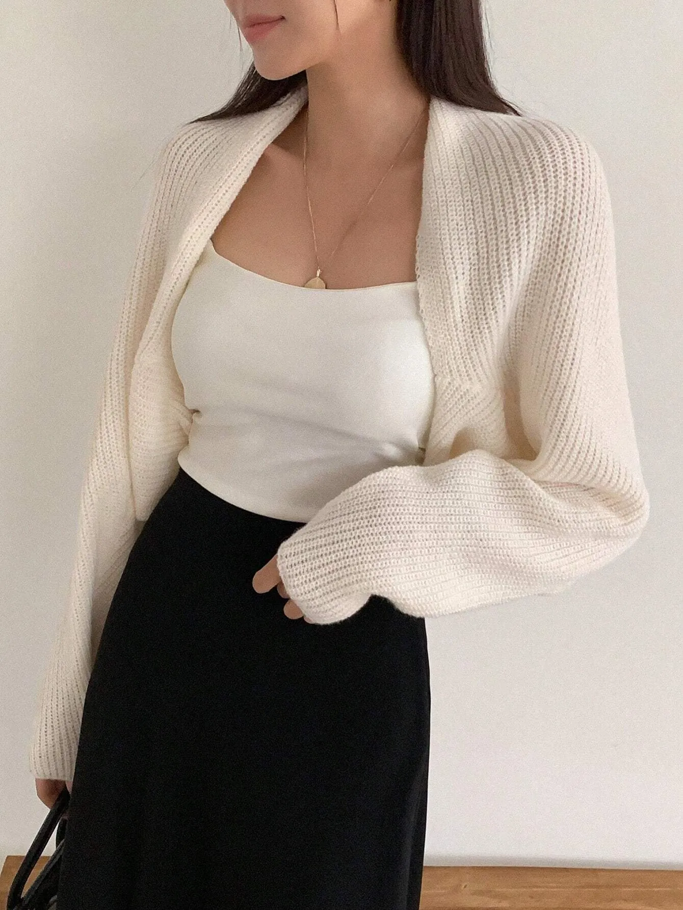 SHEIN DAZY Women's Casual Solid Color Batwing Sleeve Cardigan