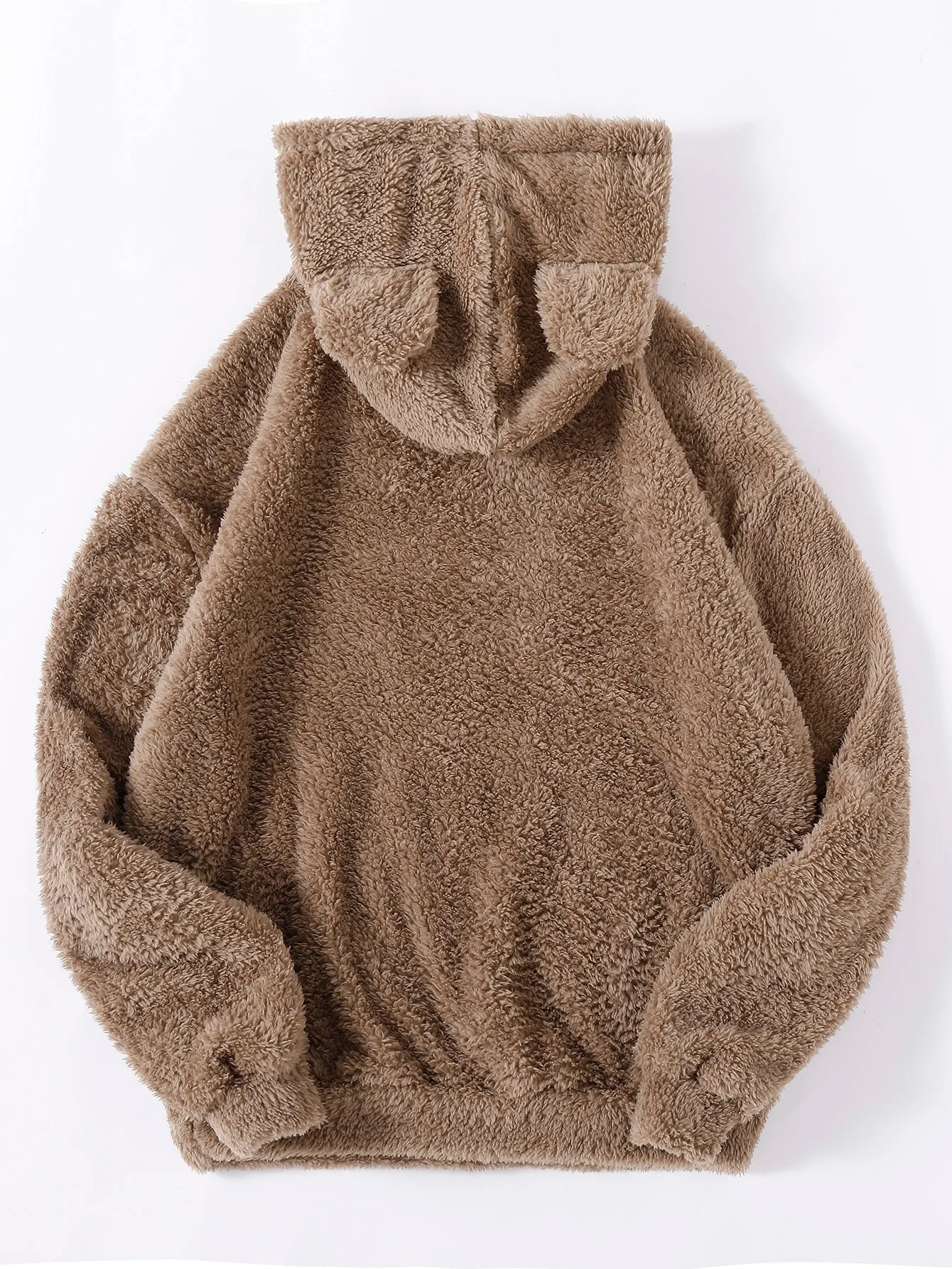 SHEIN Drop Shoulder 3D Ear Teddy Hoodie