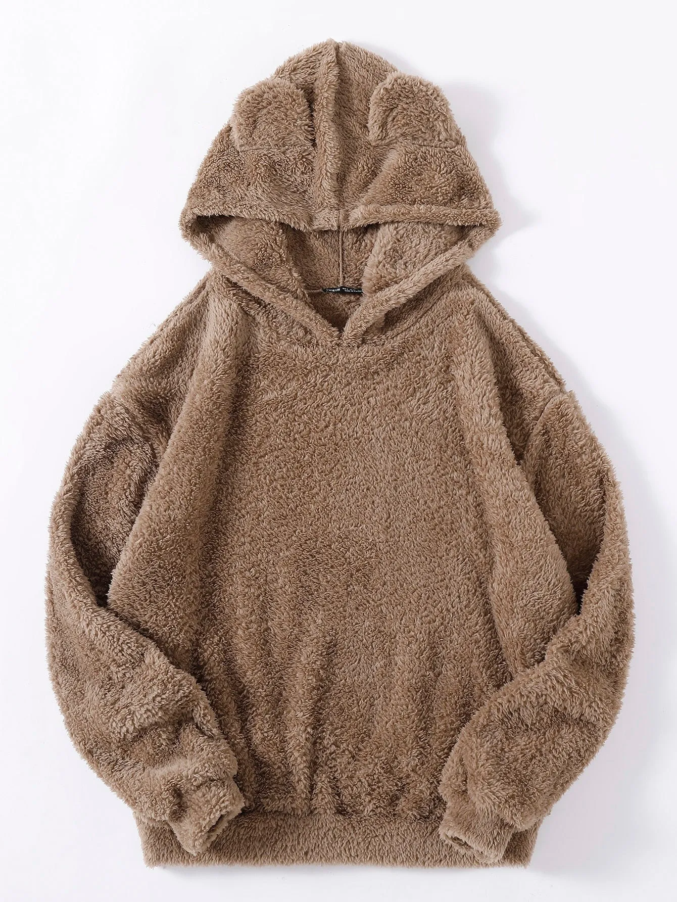 SHEIN Drop Shoulder 3D Ear Teddy Hoodie