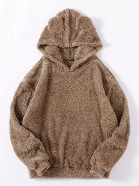 SHEIN Drop Shoulder 3D Ear Teddy Hoodie