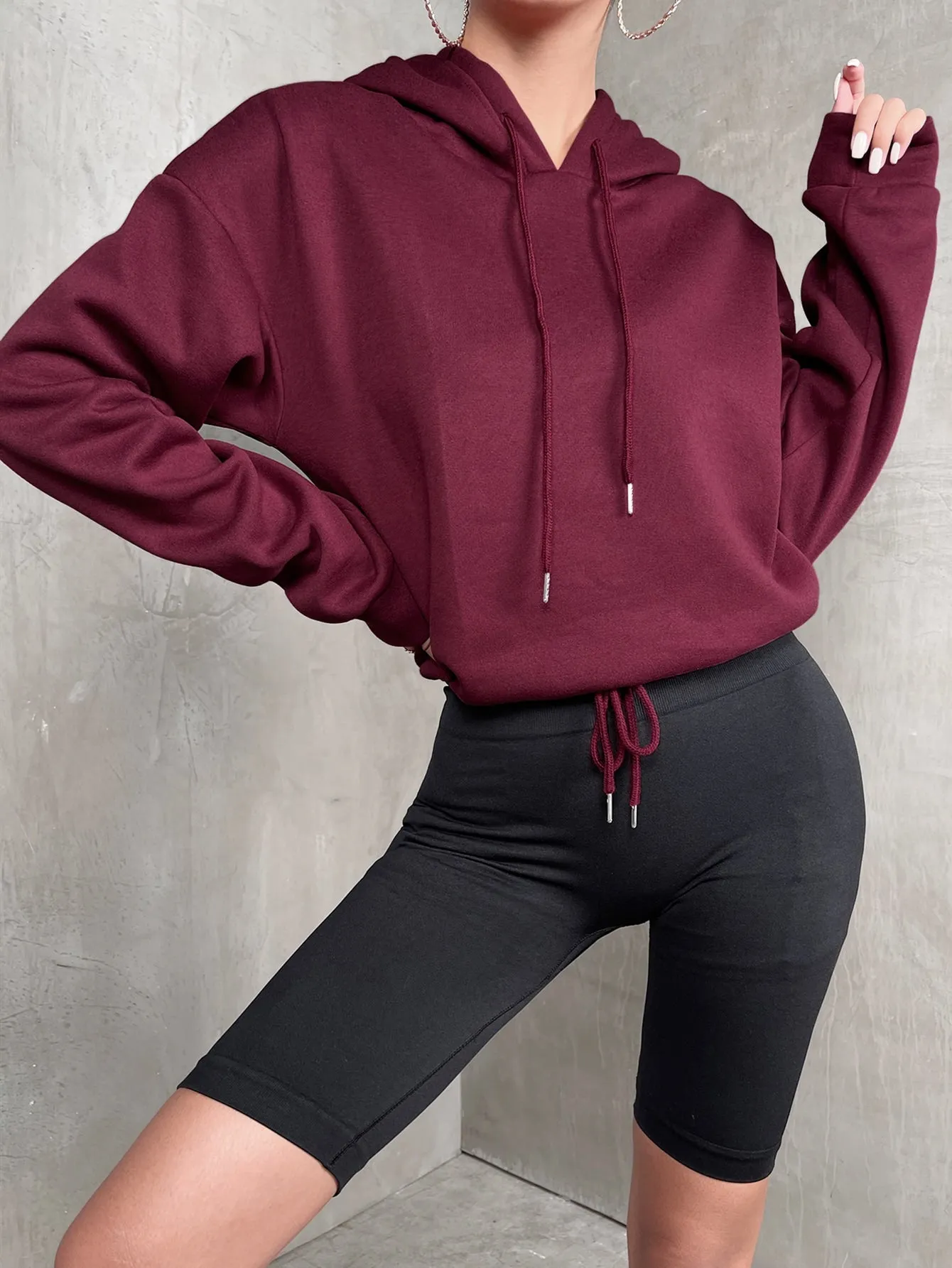 SHEIN Drop Shoulder Drawstring Hoodie