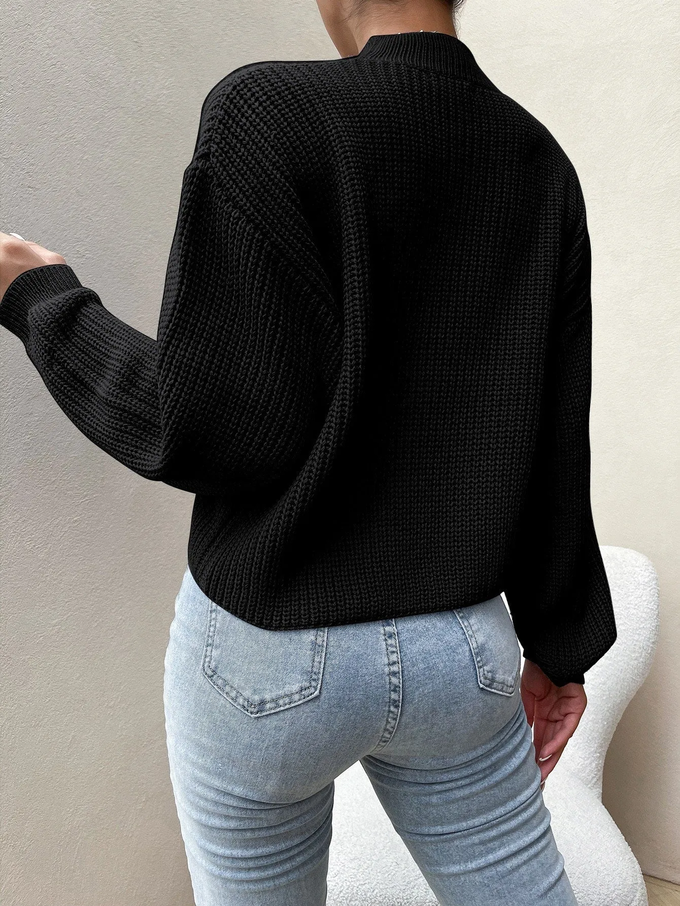 SHEIN Essnce Mock Neck Drop Shoulder Sweater
