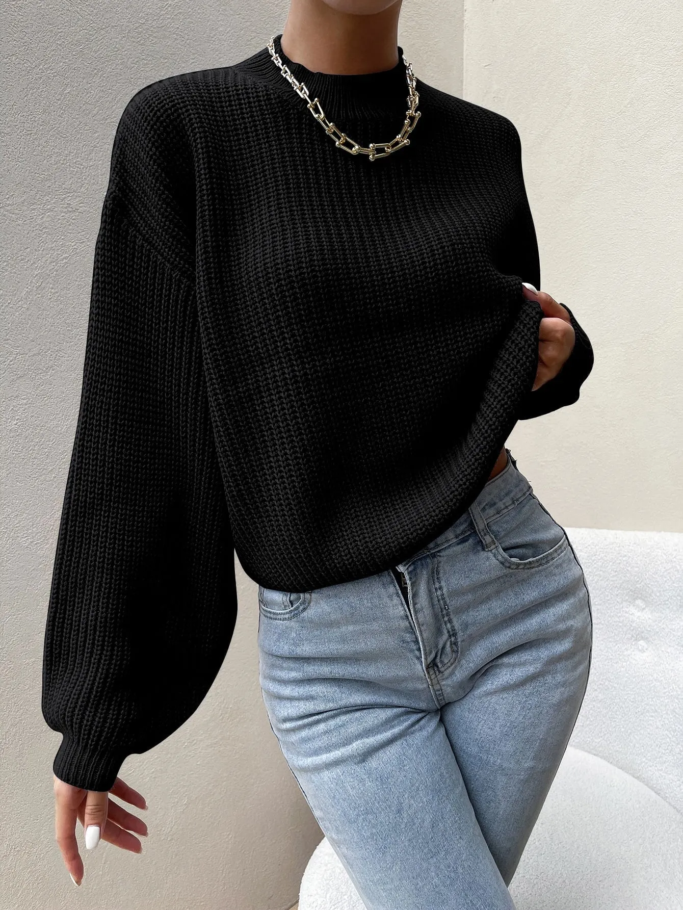 SHEIN Essnce Mock Neck Drop Shoulder Sweater