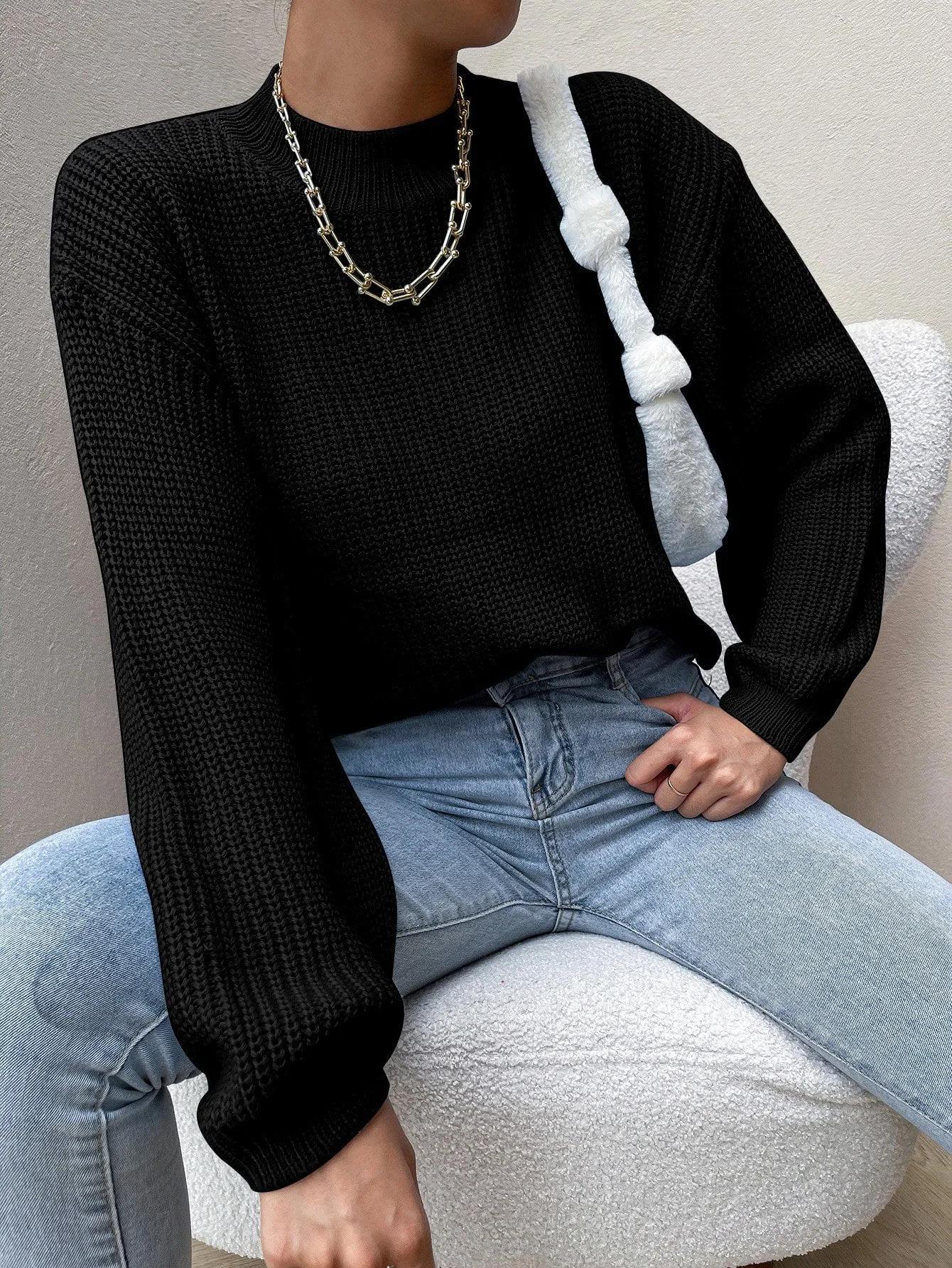 SHEIN Essnce Mock Neck Drop Shoulder Sweater