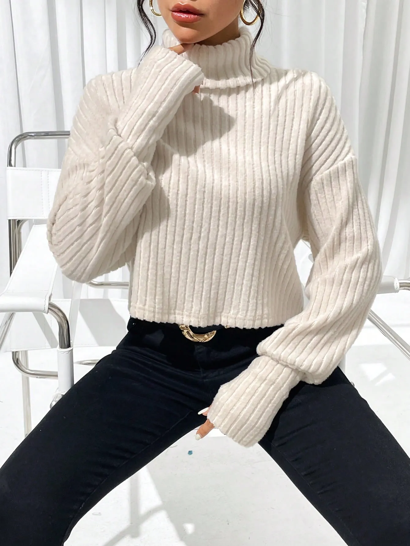 SHEIN Essnce Turtleneck Drop Shoulder Tee