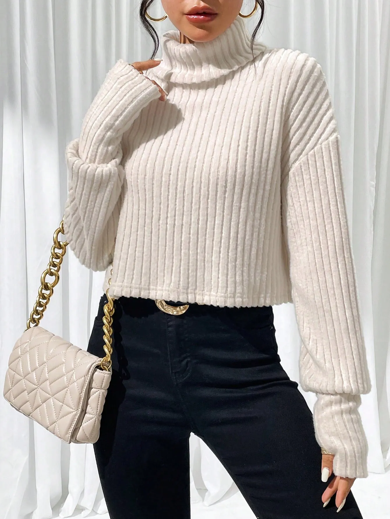SHEIN Essnce Turtleneck Drop Shoulder Tee