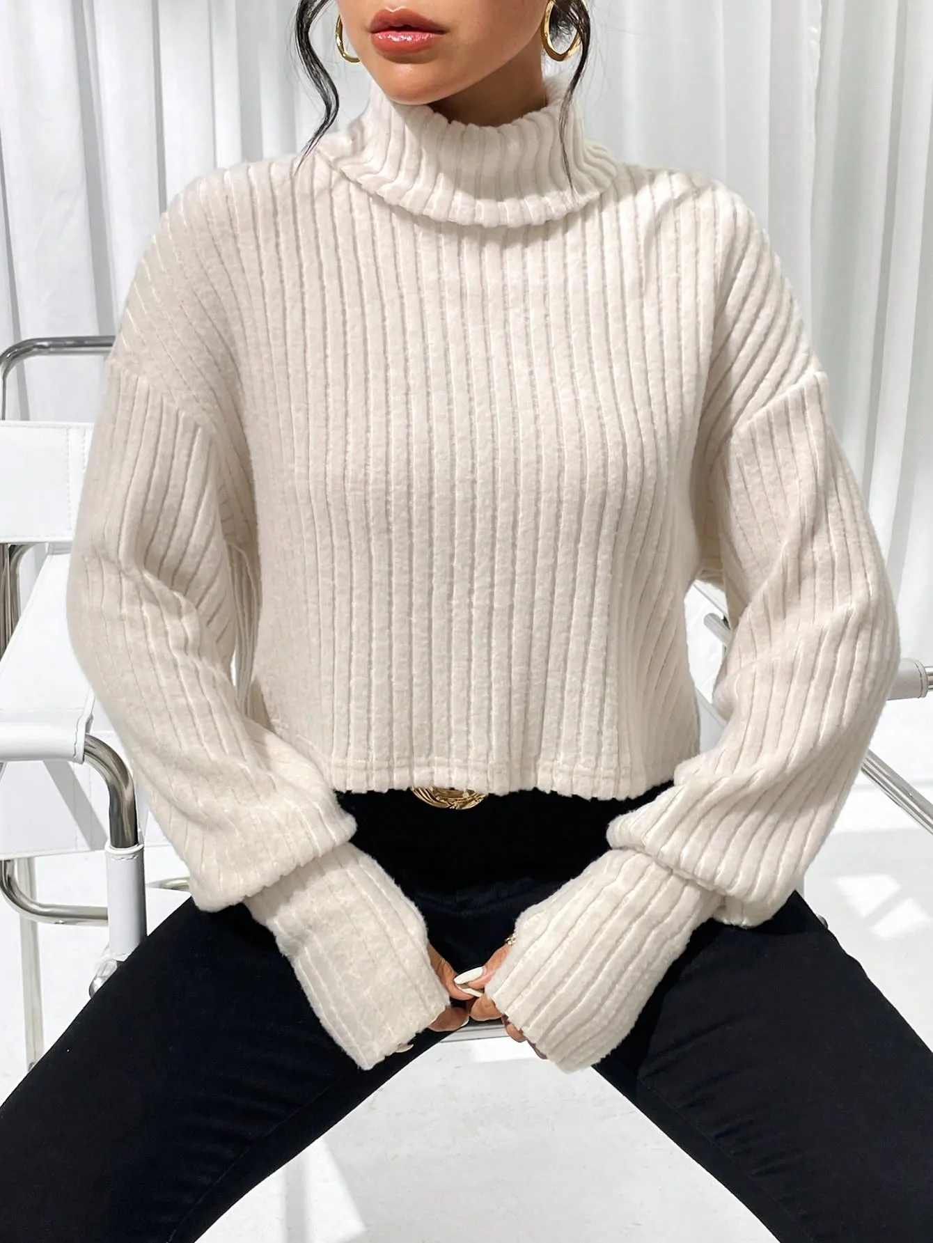 SHEIN Essnce Turtleneck Drop Shoulder Tee